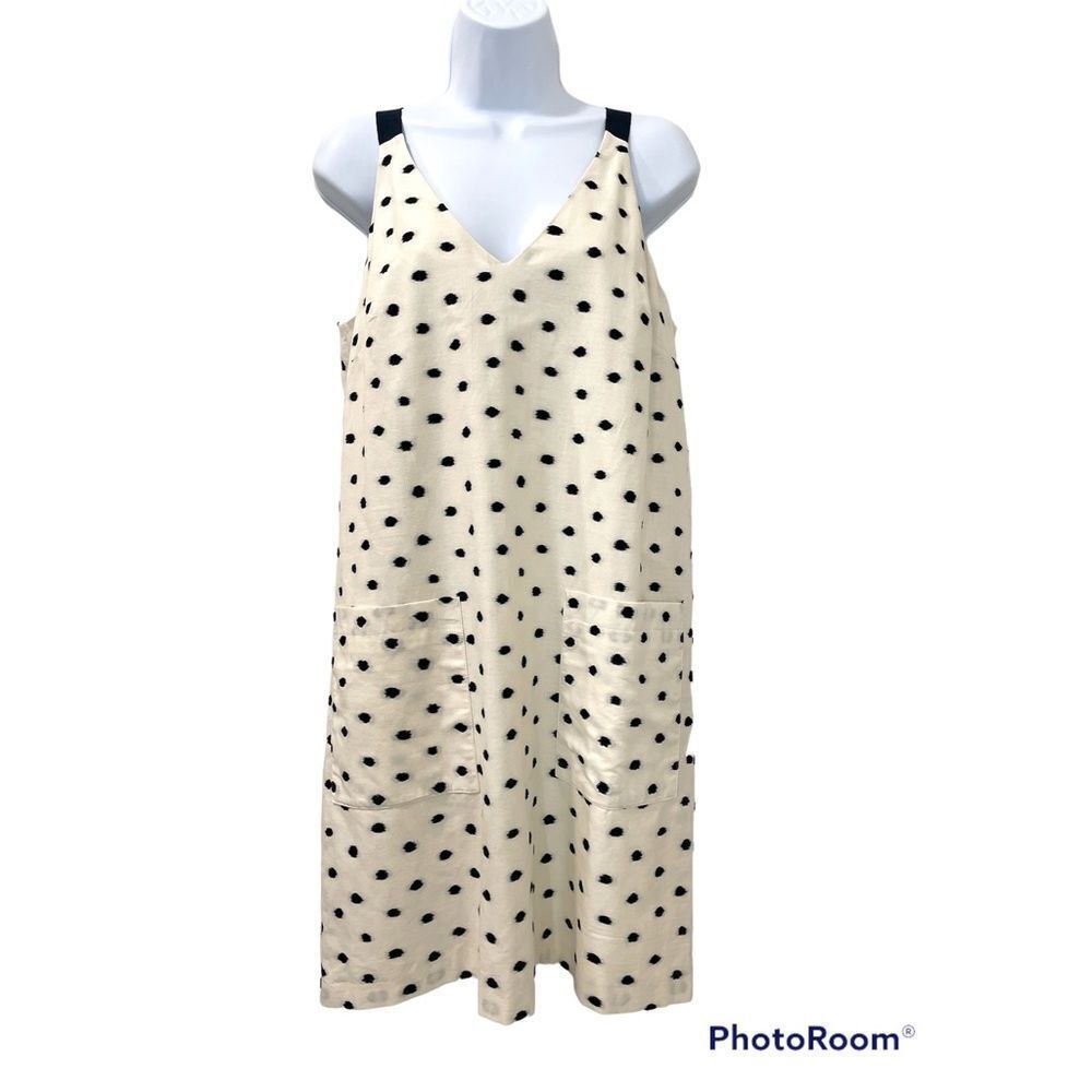 Loft cream and navy polka dot cotton sleeveless dress. Size 8